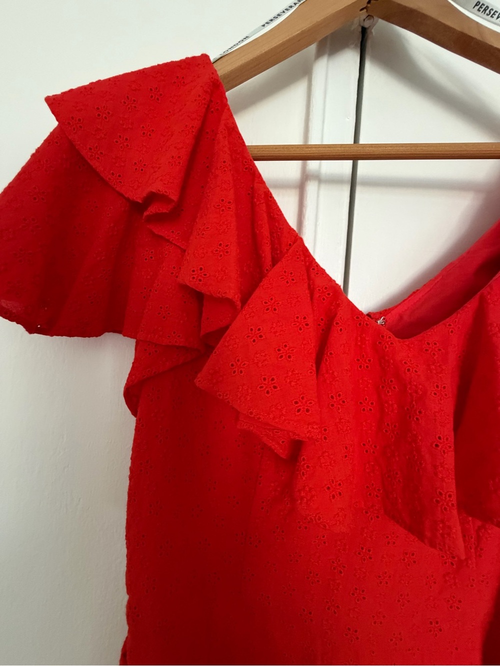 Red Ruffle V-Neck Women’s Dress - Picture 2 of 5